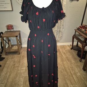 Black and Pink Puff Sleeve Maxi Sundress